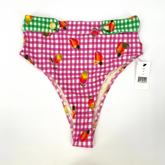 FARM RIO Swimsuit Womens XL Pink Green Mix Picnic Bikini Bottom High Rise NWT - Picture 4 of 10